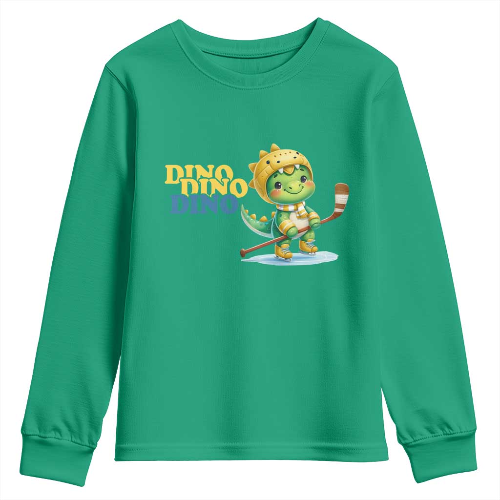 Funny Dinosaur Playing Ice Hockey Youth Sweatshirt Gift For Dino Lovers - Wonder Print Shop