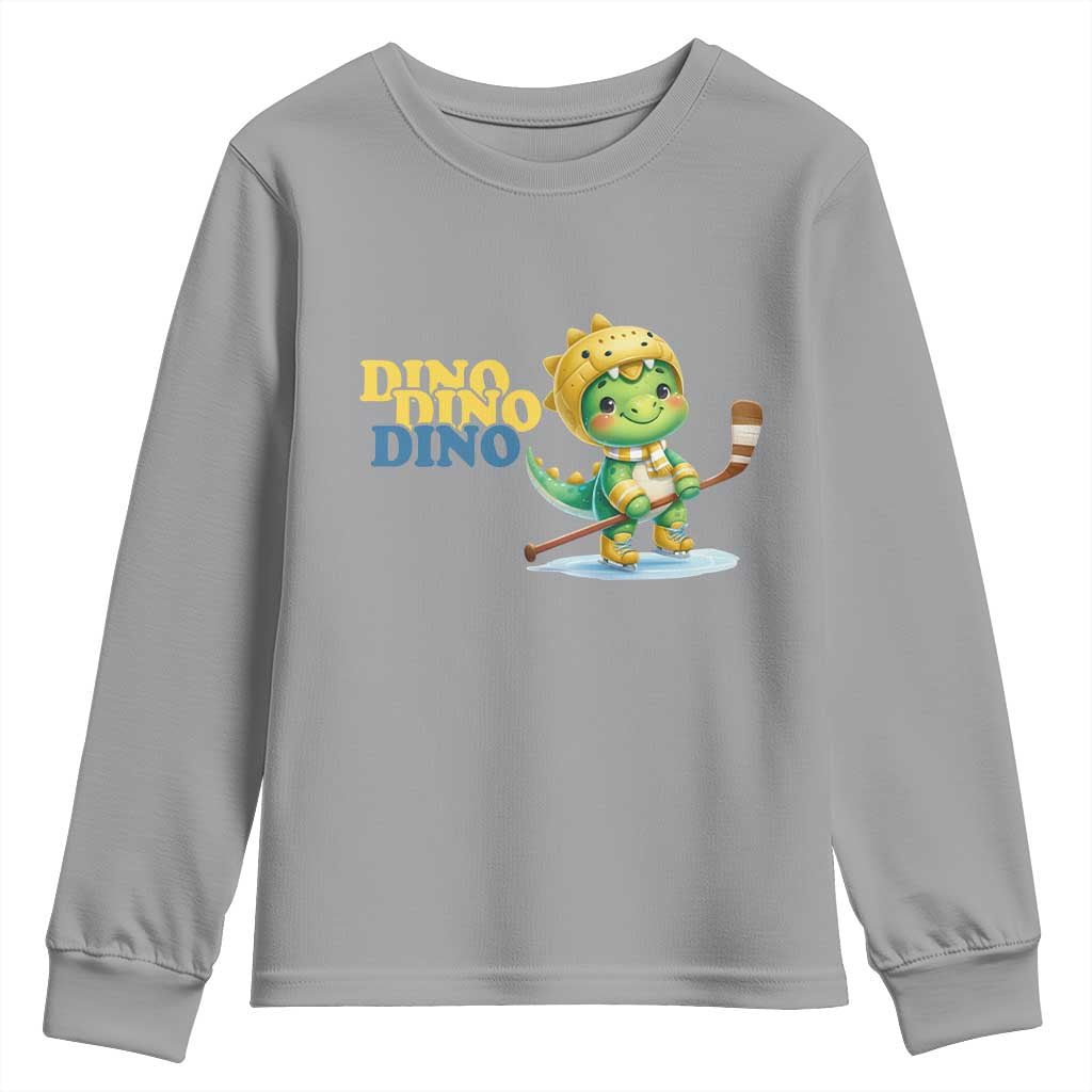 Funny Dinosaur Playing Ice Hockey Youth Sweatshirt Gift For Dino Lovers - Wonder Print Shop