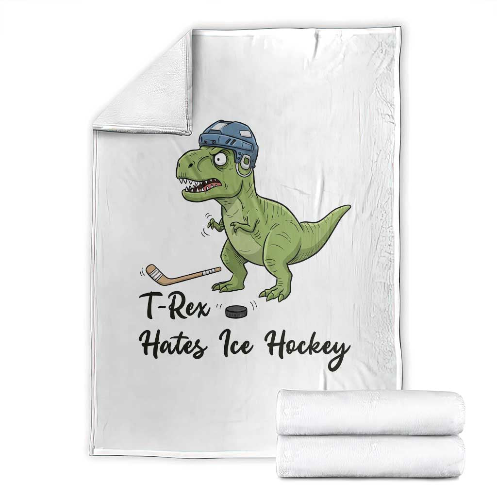 Dino Hates Ice Hockey Throw Blanket Funny Ice Sports Dinosaur Gift - Wonder Print Shop