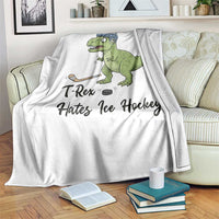 Dino Hates Ice Hockey Throw Blanket Funny Ice Sports Dinosaur Gift - Wonder Print Shop