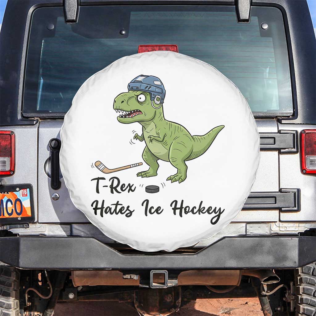 Dino Hates Ice Hockey Spare Tire Cover Funny Ice Sports Dinosaur Gift - Wonder Print Shop