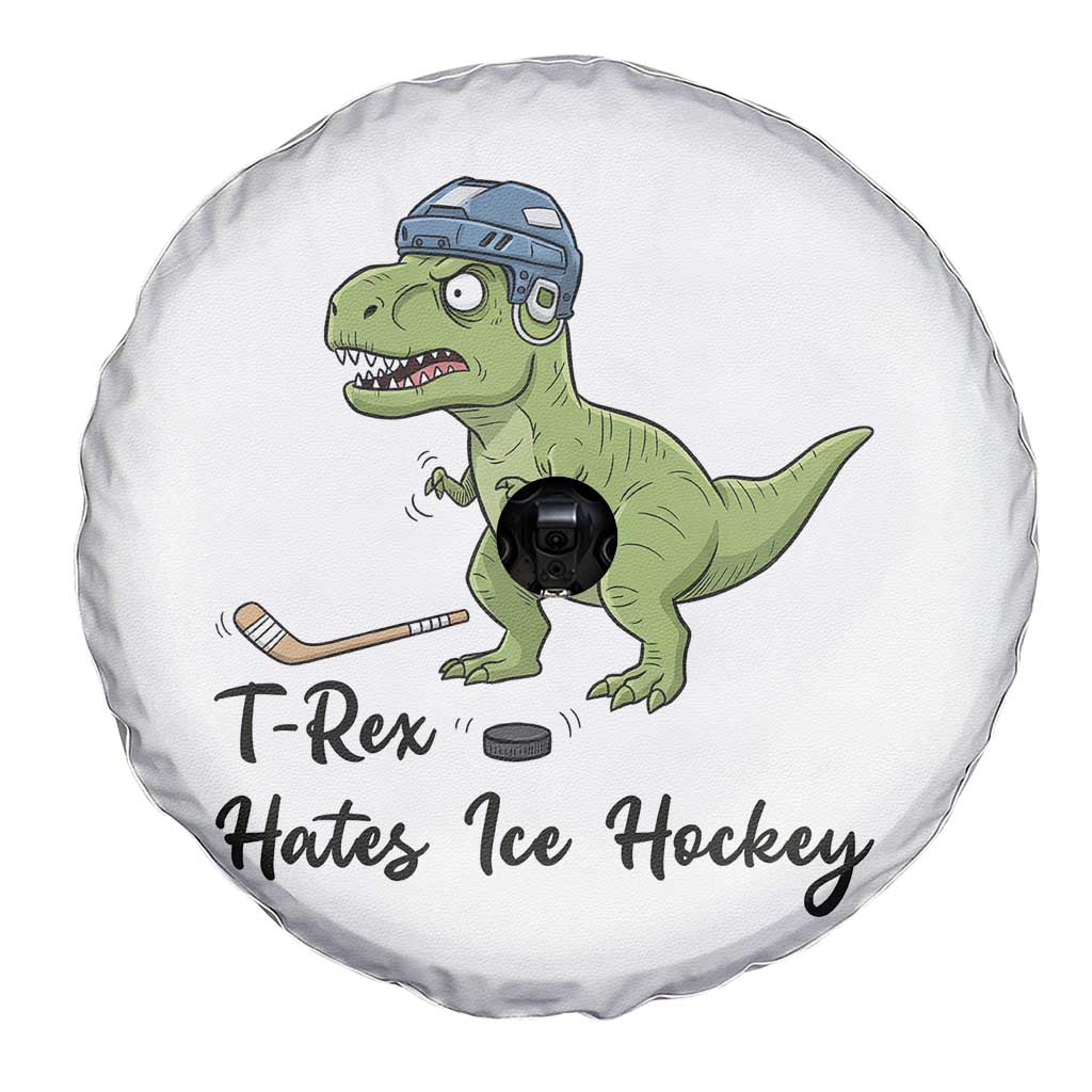 Dino Hates Ice Hockey Spare Tire Cover Funny Ice Sports Dinosaur Gift - Wonder Print Shop