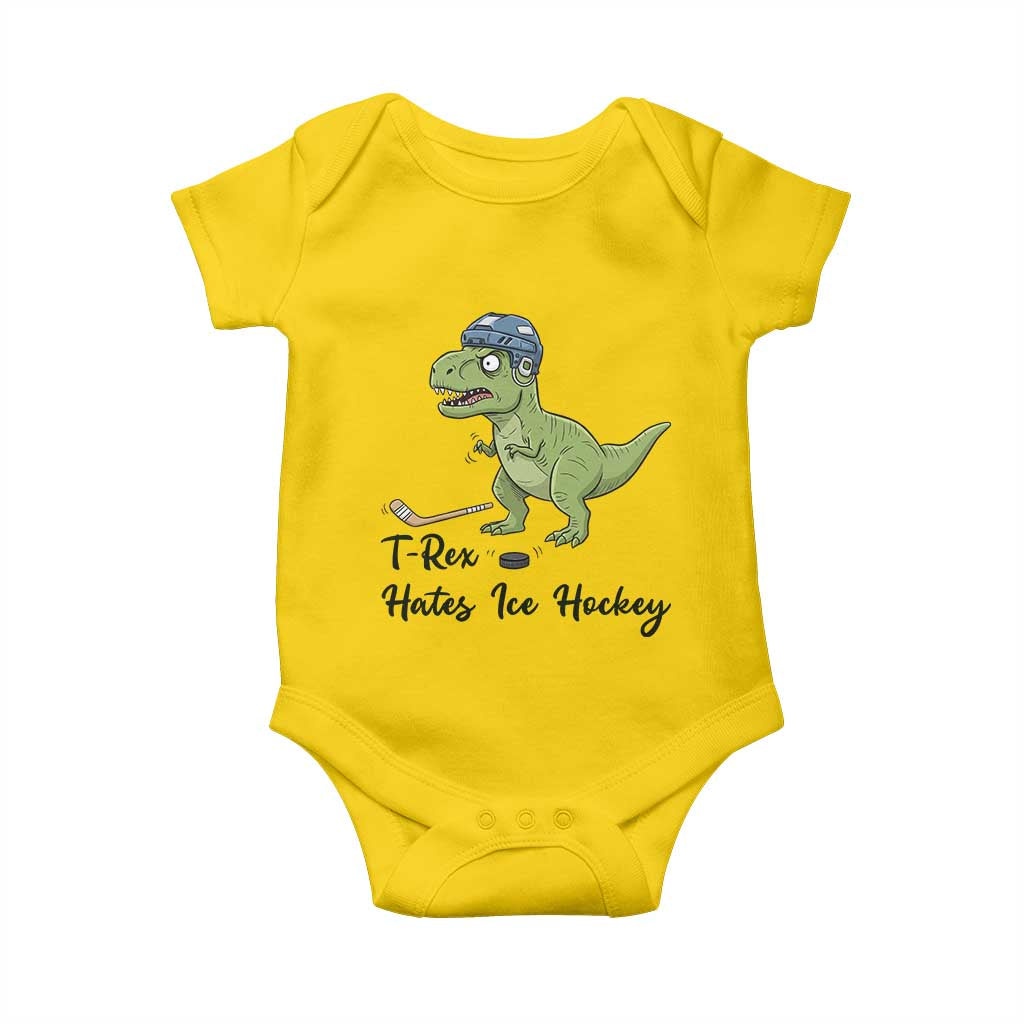 Dino Hates Ice Hockey Baby Onesie Funny Ice Sports Dinosaur Gift - Wonder Print Shop