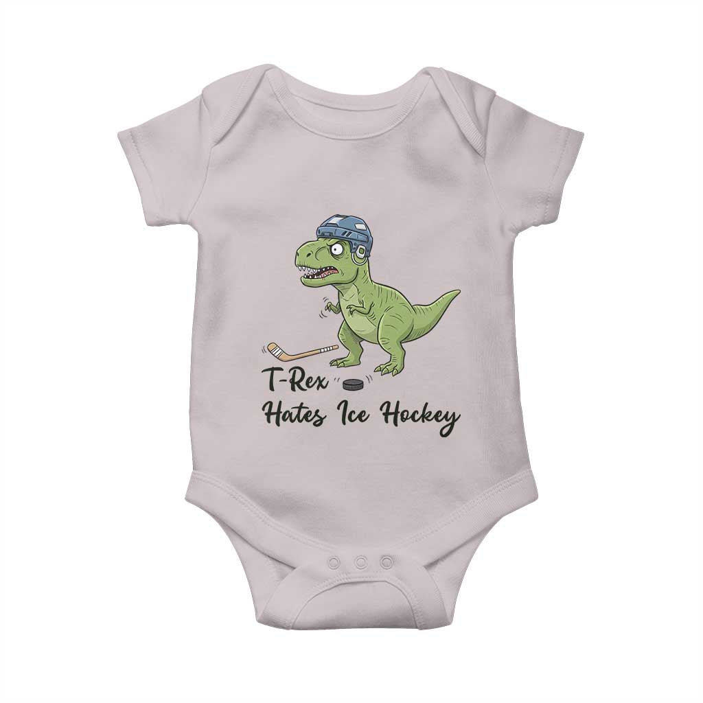 Dino Hates Ice Hockey Baby Onesie Funny Ice Sports Dinosaur Gift - Wonder Print Shop