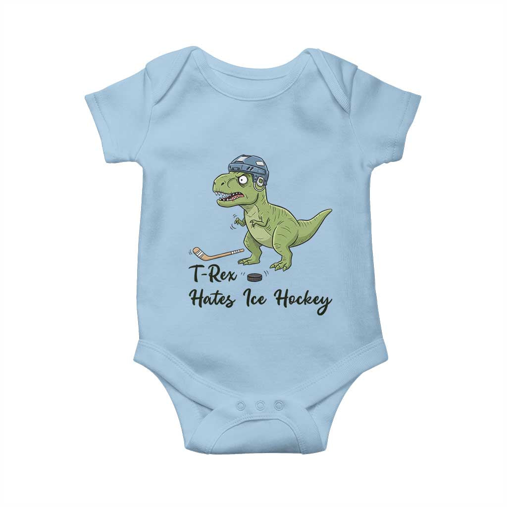 Dino Hates Ice Hockey Baby Onesie Funny Ice Sports Dinosaur Gift - Wonder Print Shop