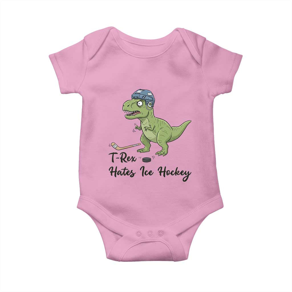 Dino Hates Ice Hockey Baby Onesie Funny Ice Sports Dinosaur Gift - Wonder Print Shop