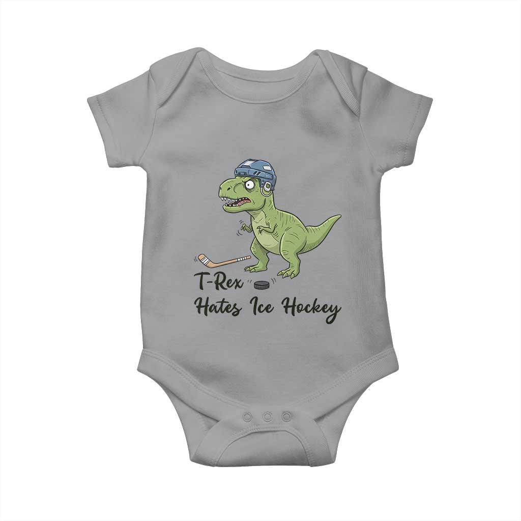 Dino Hates Ice Hockey Baby Onesie Funny Ice Sports Dinosaur Gift - Wonder Print Shop