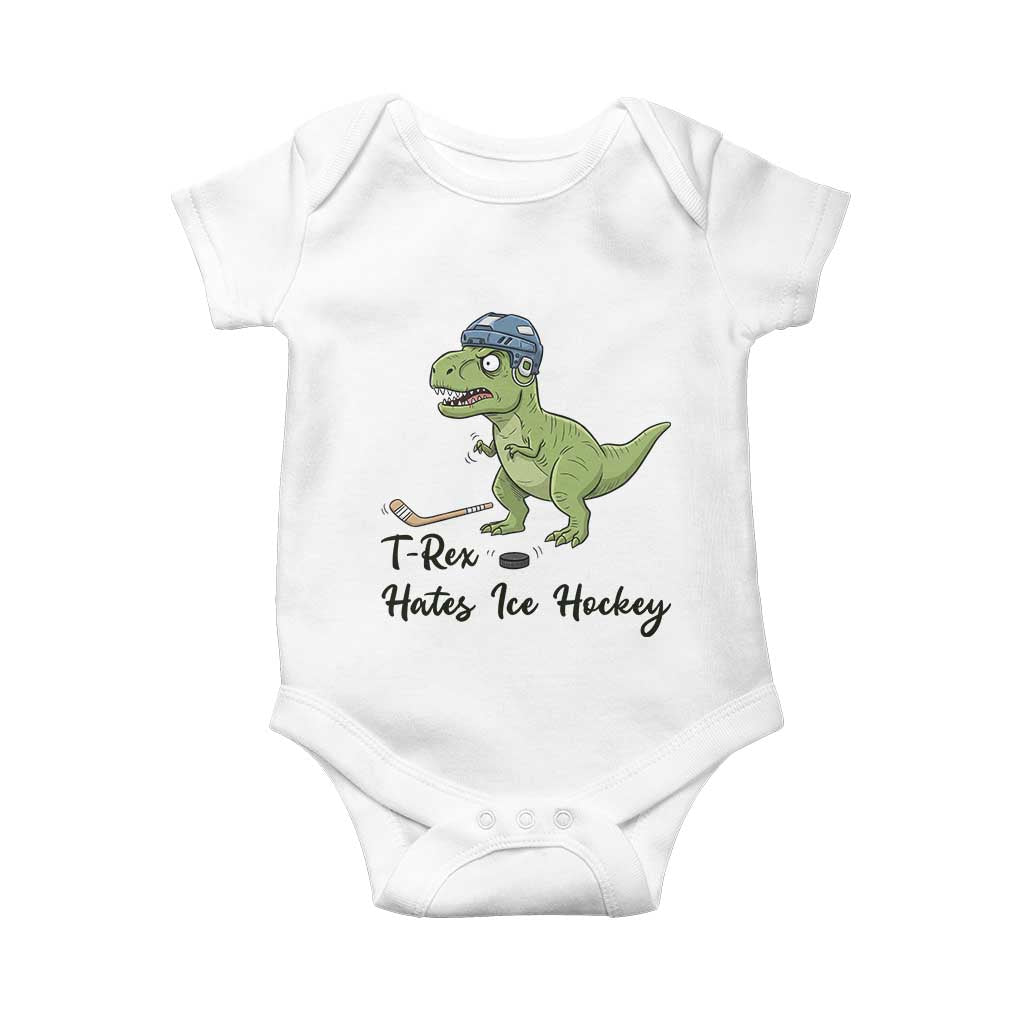 Dino Hates Ice Hockey Baby Onesie Funny Ice Sports Dinosaur Gift - Wonder Print Shop
