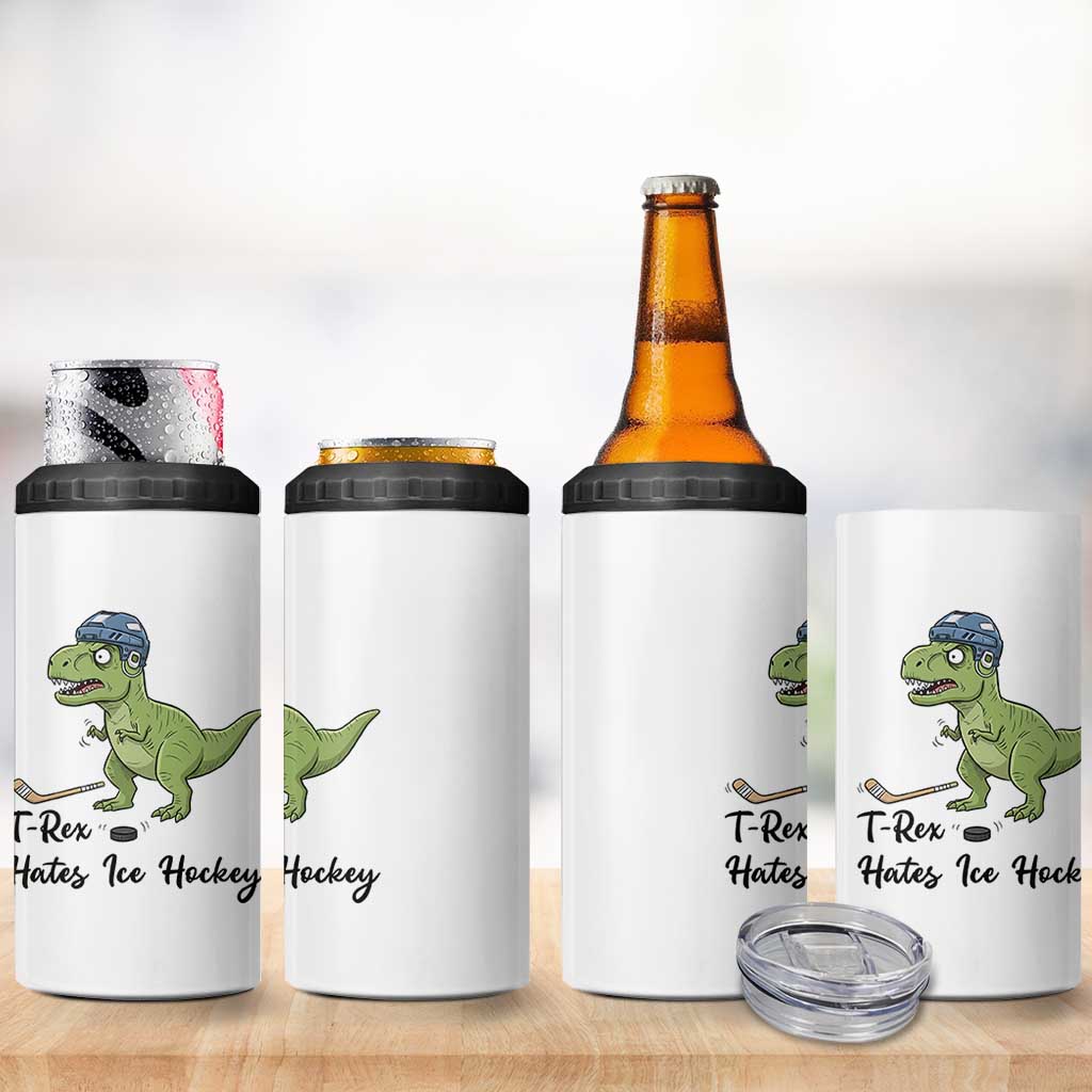 Dino Hates Ice Hockey 4 in 1 Can Cooler Tumbler Funny Ice Sports Dinosaur Gift - Wonder Print Shop