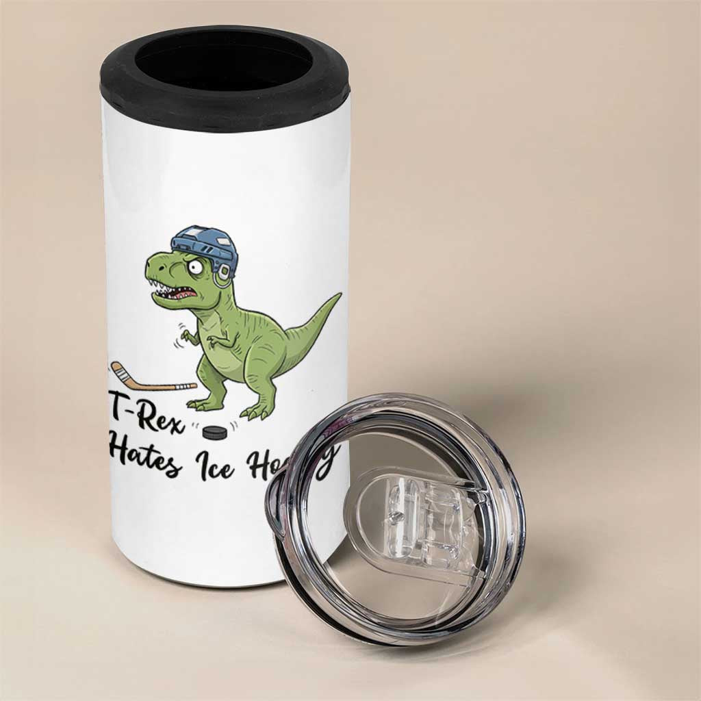 Dino Hates Ice Hockey 4 in 1 Can Cooler Tumbler Funny Ice Sports Dinosaur Gift - Wonder Print Shop