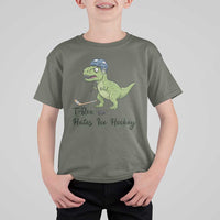 Dino Hates Ice Hockey T Shirt For Kid Funny Ice Sports Dinosaur Gift - Wonder Print Shop