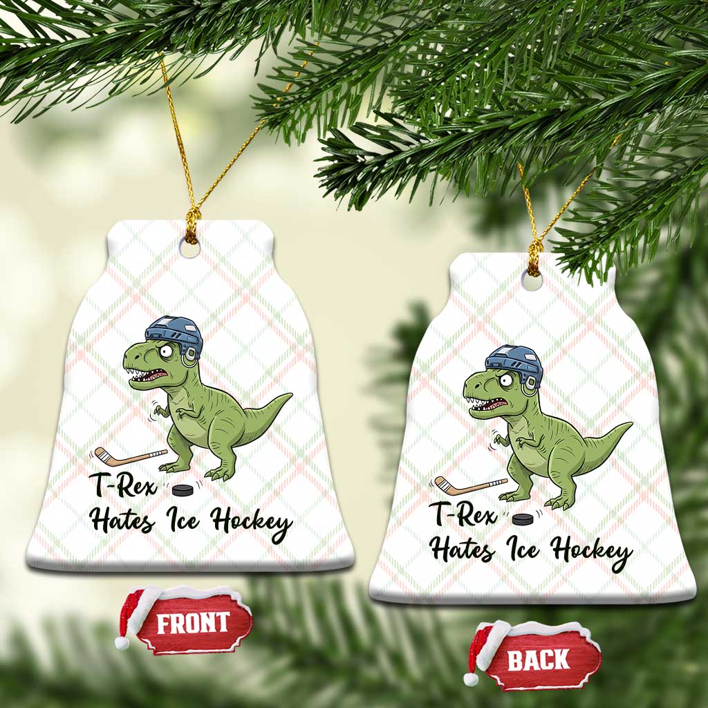 Dino Hates Ice Hockey Ceramic Ornament Funny Ice Sports Dinosaur Gift - Wonder Print Shop
