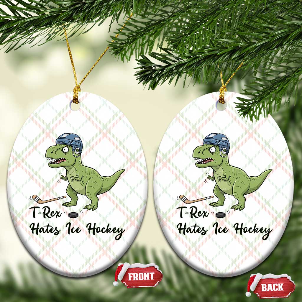 Dino Hates Ice Hockey Ceramic Ornament Funny Ice Sports Dinosaur Gift - Wonder Print Shop