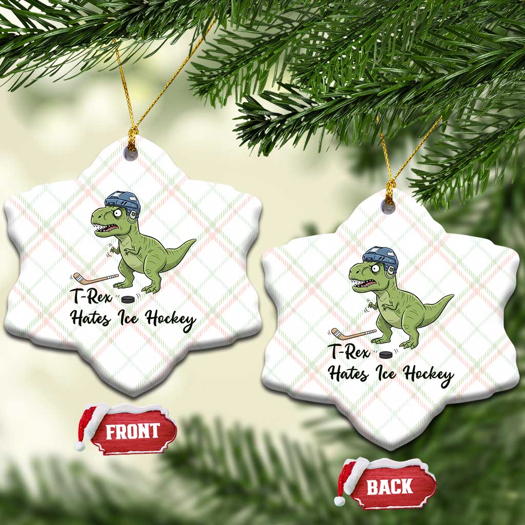 Dino Hates Ice Hockey Ceramic Ornament Funny Ice Sports Dinosaur Gift - Wonder Print Shop