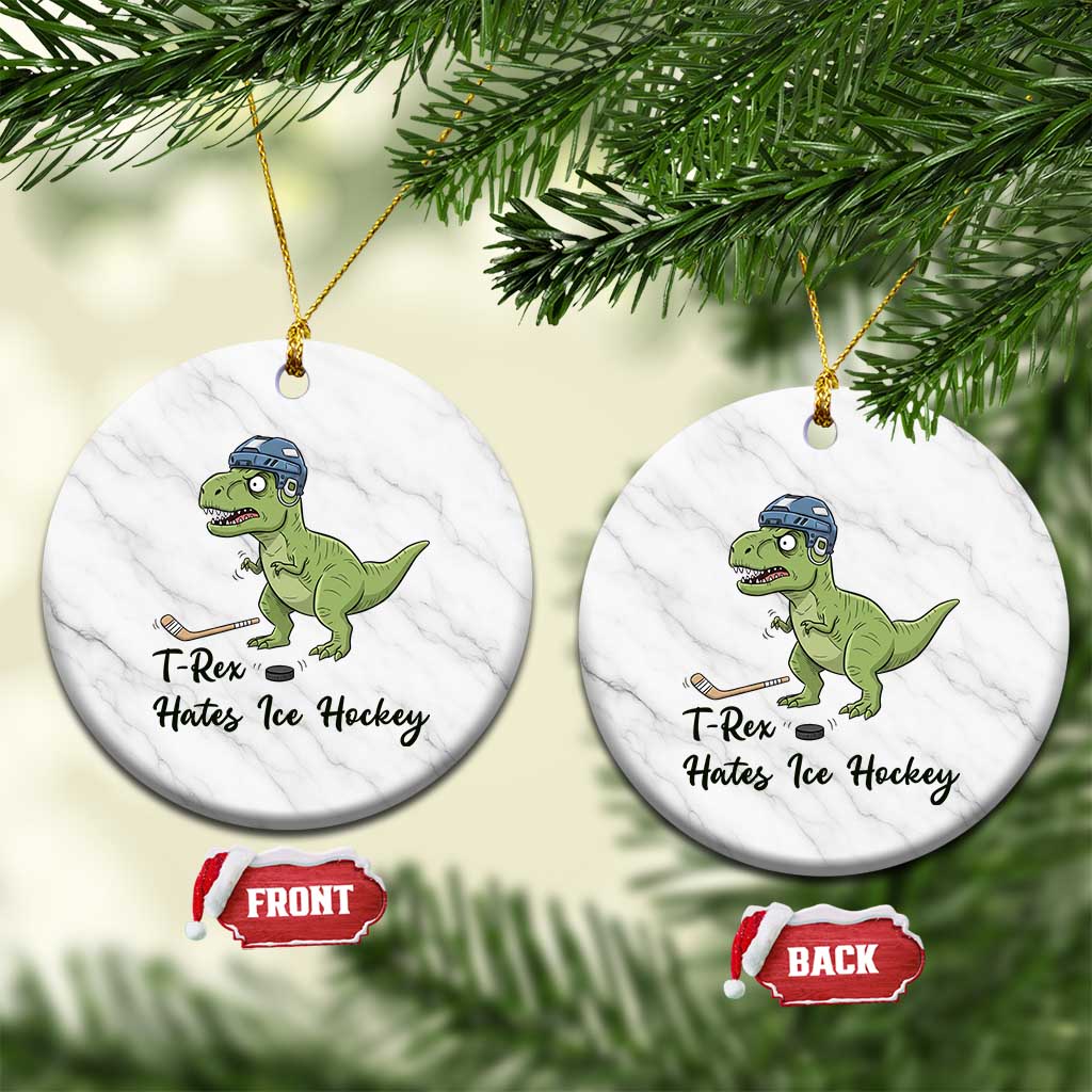 Dino Hates Ice Hockey Ceramic Ornament Funny Ice Sports Dinosaur Gift - Wonder Print Shop