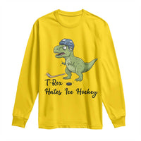 Dino Hates Ice Hockey Long Sleeve Shirt Funny Ice Sports Dinosaur Gift - Wonder Print Shop