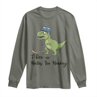 Dino Hates Ice Hockey Long Sleeve Shirt Funny Ice Sports Dinosaur Gift - Wonder Print Shop