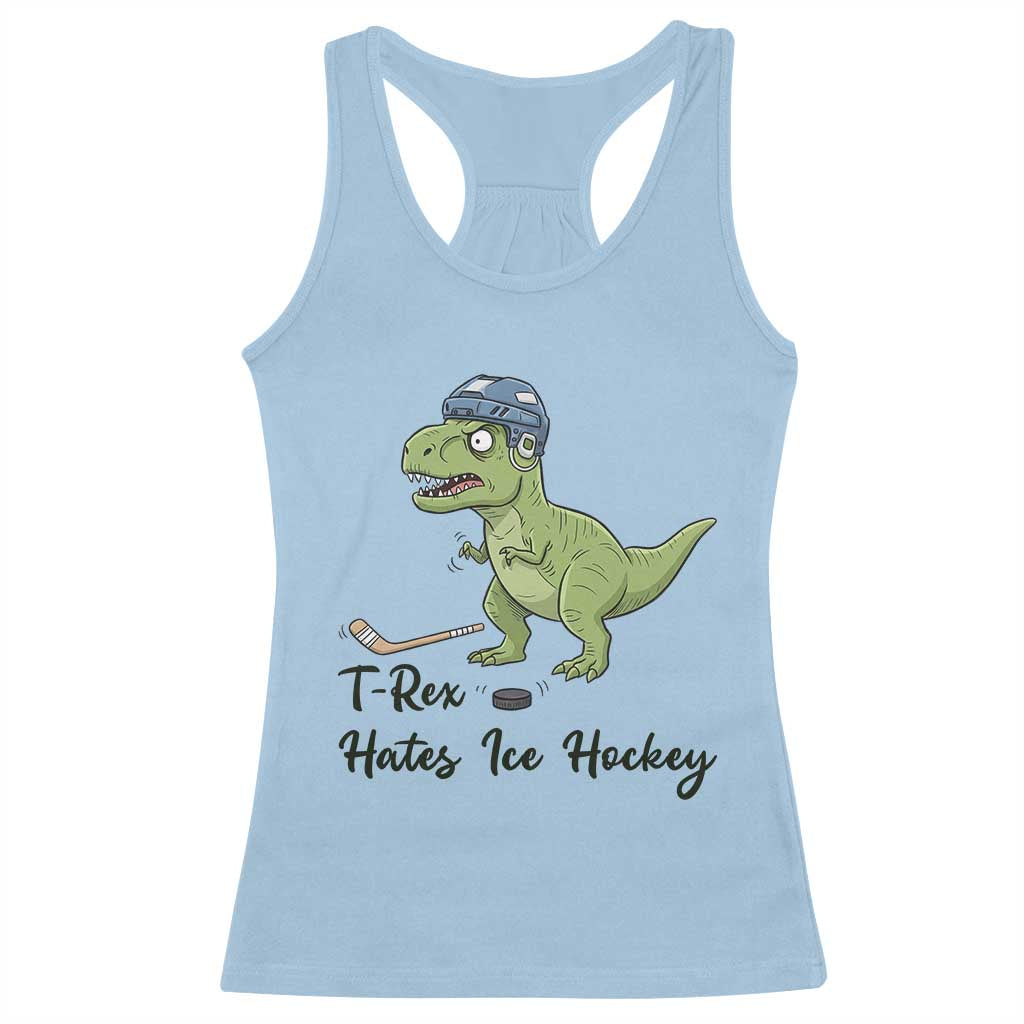 Dino Hates Ice Hockey Racerback Tank Top Funny Ice Sports Dinosaur Gift - Wonder Print Shop