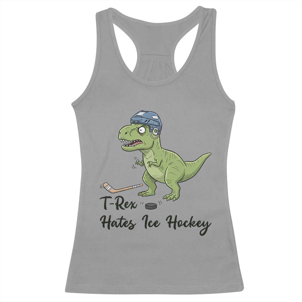 Dino Hates Ice Hockey Racerback Tank Top Funny Ice Sports Dinosaur Gift - Wonder Print Shop