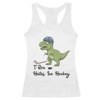 Dino Hates Ice Hockey Racerback Tank Top Funny Ice Sports Dinosaur Gift - Wonder Print Shop