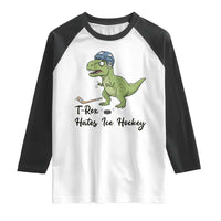 Dino Hates Ice Hockey Raglan Shirt Funny Ice Sports Dinosaur Gift - Wonder Print Shop