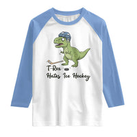 Dino Hates Ice Hockey Raglan Shirt Funny Ice Sports Dinosaur Gift - Wonder Print Shop