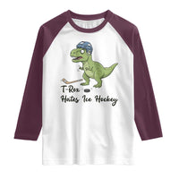 Dino Hates Ice Hockey Raglan Shirt Funny Ice Sports Dinosaur Gift - Wonder Print Shop