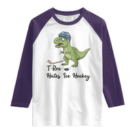 Dino Hates Ice Hockey Raglan Shirt Funny Ice Sports Dinosaur Gift - Wonder Print Shop
