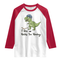 Dino Hates Ice Hockey Raglan Shirt Funny Ice Sports Dinosaur Gift - Wonder Print Shop