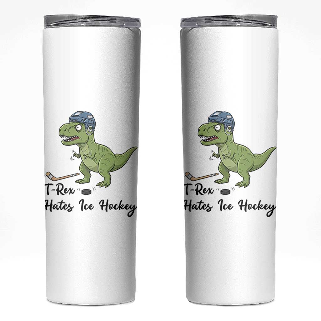 Dino Hates Ice Hockey Skinny Tumbler Funny Ice Sports Dinosaur Gift - Wonder Print Shop
