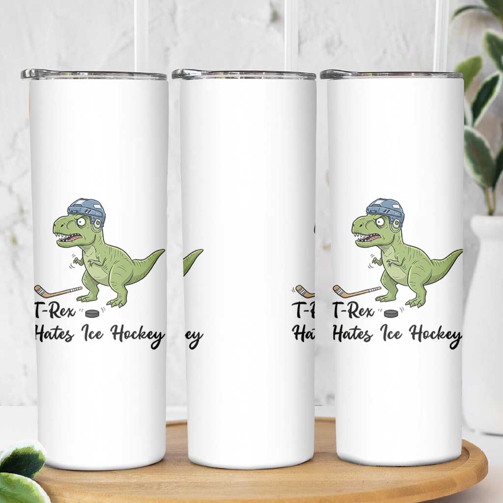 Dino Hates Ice Hockey Skinny Tumbler Funny Ice Sports Dinosaur Gift - Wonder Print Shop