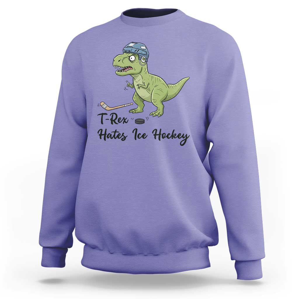 Dino Hates Ice Hockey Sweatshirt Funny Ice Sports Dinosaur Gift - Wonder Print Shop