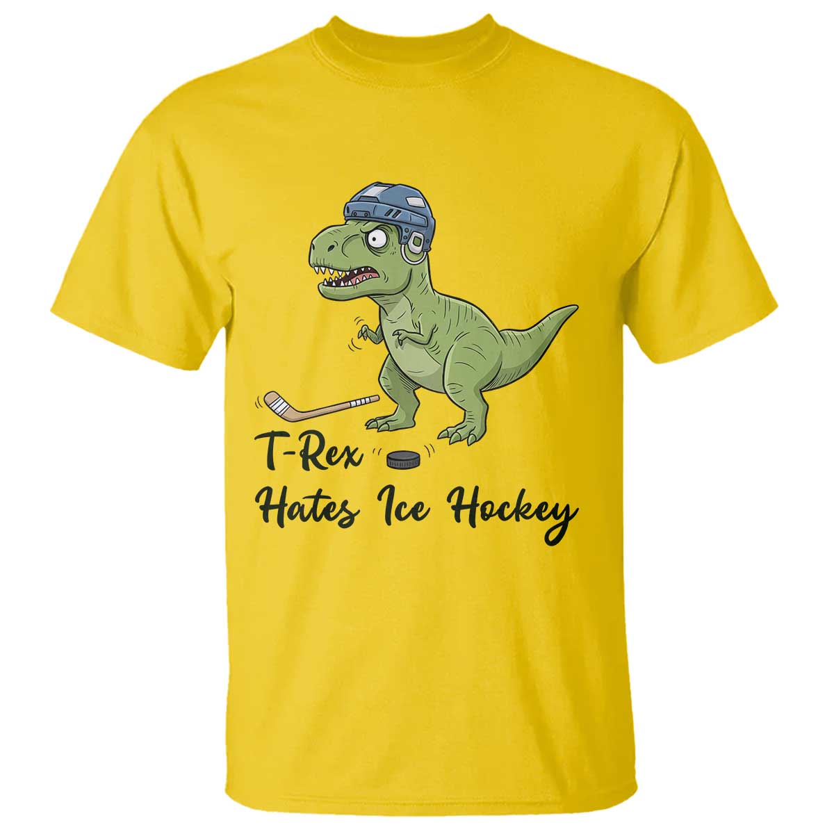 Dino Hates Ice Hockey T Shirt Funny Ice Sports Dinosaur Gift - Wonder Print Shop