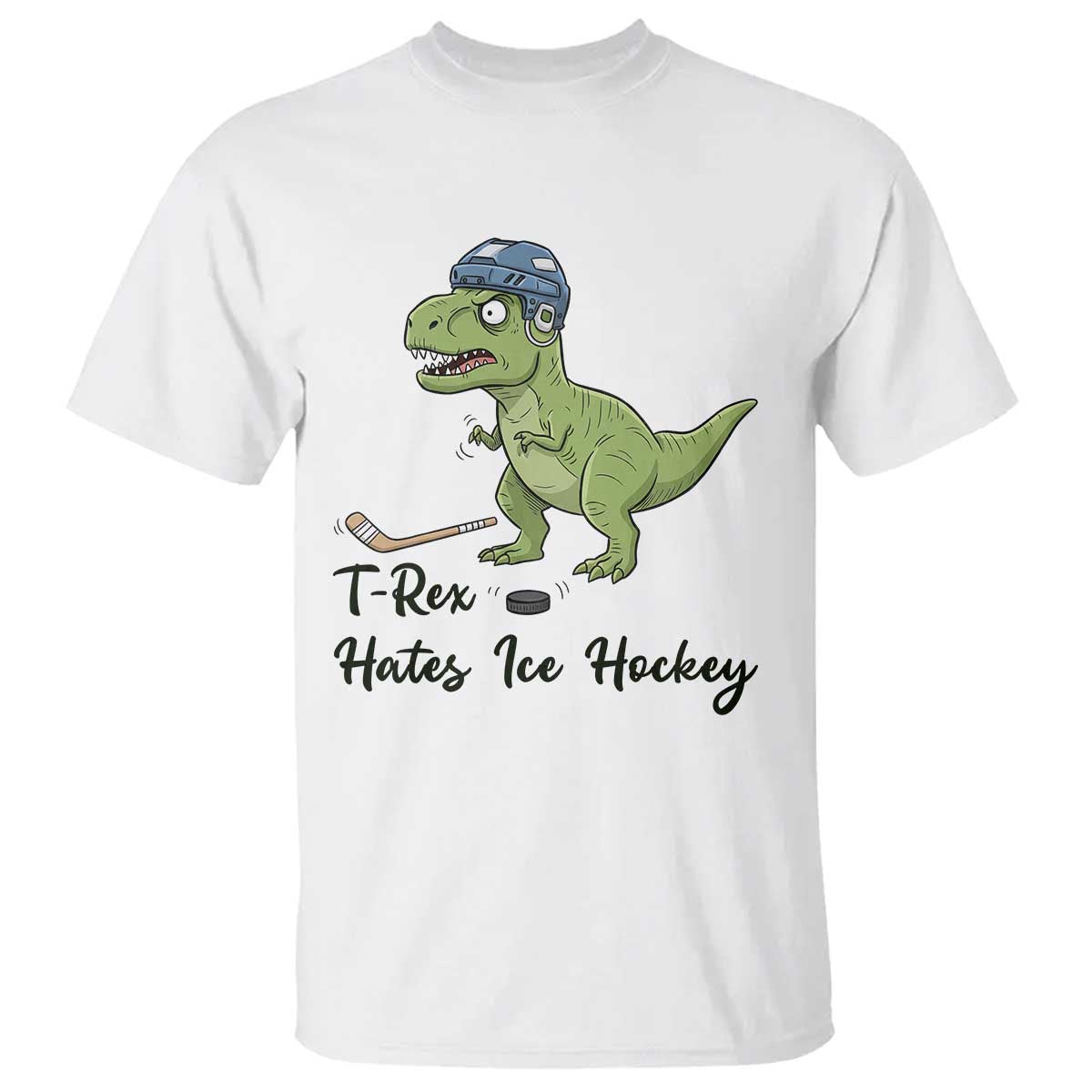 Dino Hates Ice Hockey T Shirt Funny Ice Sports Dinosaur Gift - Wonder Print Shop