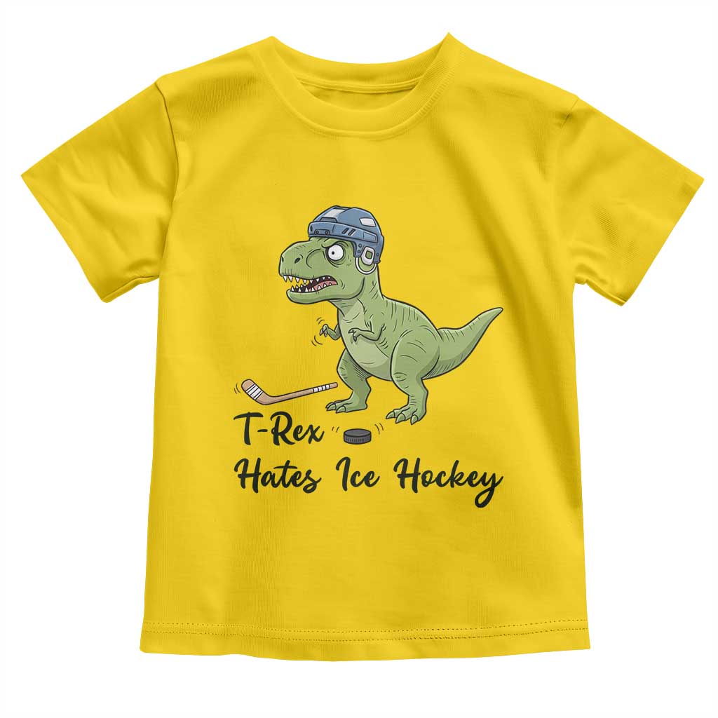 Dino Hates Ice Hockey Toddler T Shirt Funny Ice Sports Dinosaur Gift - Wonder Print Shop