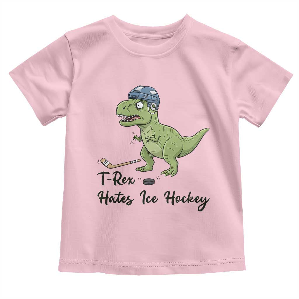 Dino Hates Ice Hockey Toddler T Shirt Funny Ice Sports Dinosaur Gift - Wonder Print Shop