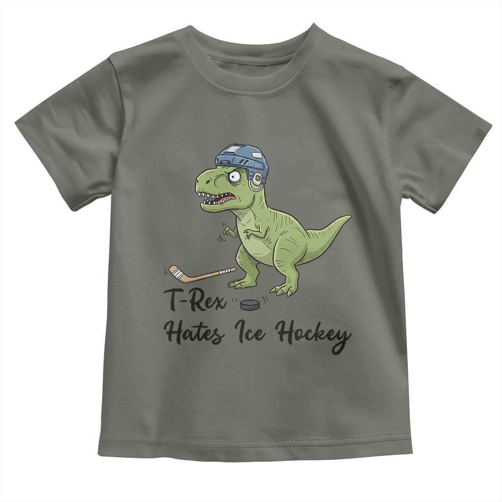 Dino Hates Ice Hockey Toddler T Shirt Funny Ice Sports Dinosaur Gift - Wonder Print Shop