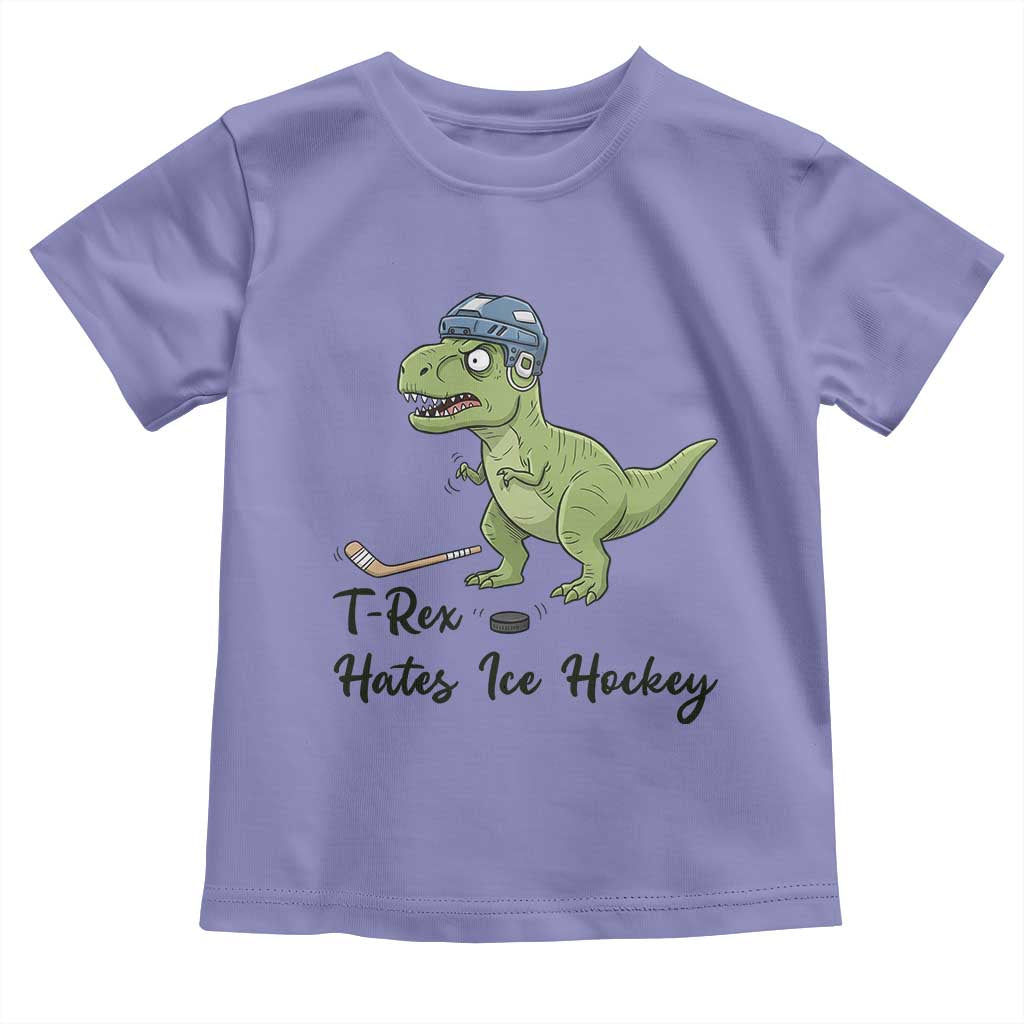 Dino Hates Ice Hockey Toddler T Shirt Funny Ice Sports Dinosaur Gift - Wonder Print Shop