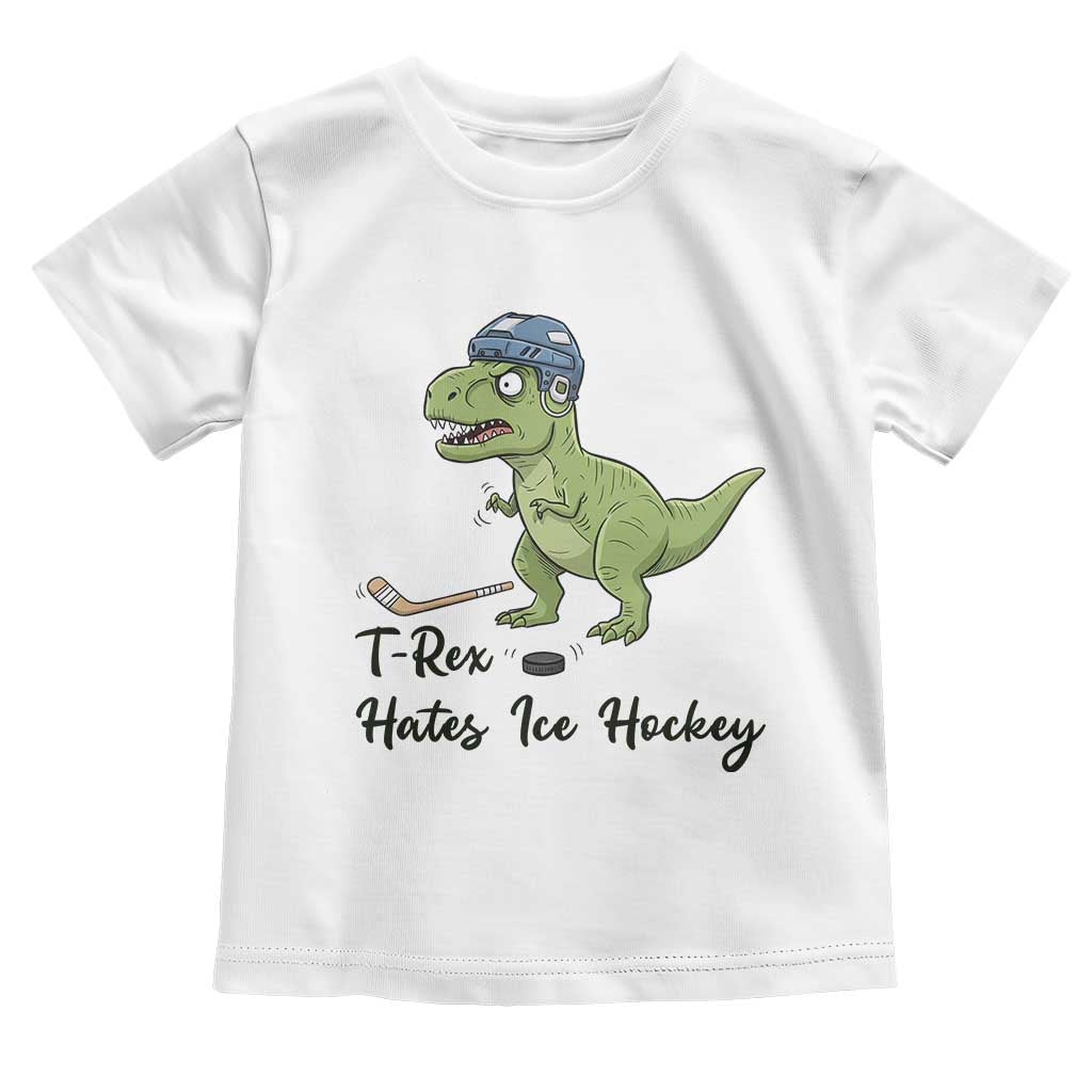 Dino Hates Ice Hockey Toddler T Shirt Funny Ice Sports Dinosaur Gift - Wonder Print Shop