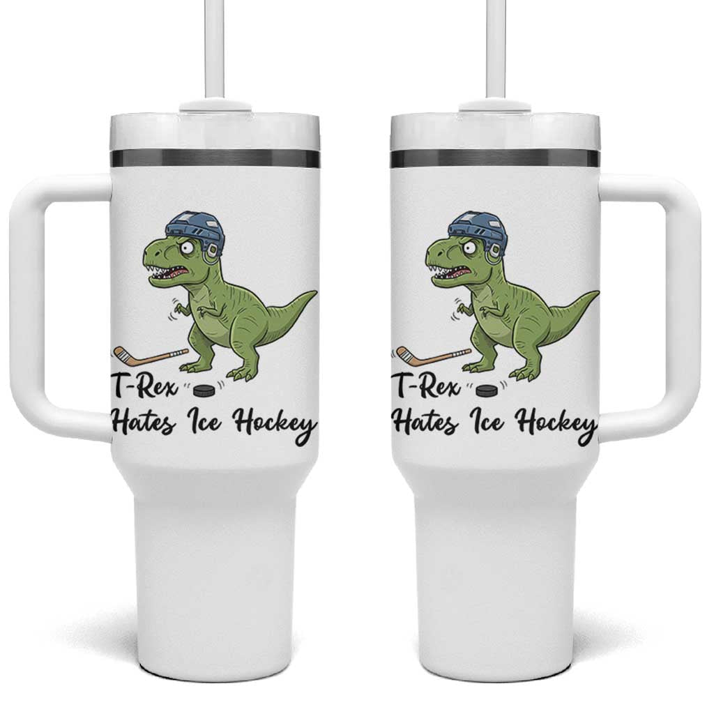 Dino Hates Ice Hockey Tumbler With Handle Funny Ice Sports Dinosaur Gift - Wonder Print Shop