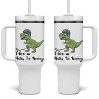 Dino Hates Ice Hockey Tumbler With Handle Funny Ice Sports Dinosaur Gift - Wonder Print Shop