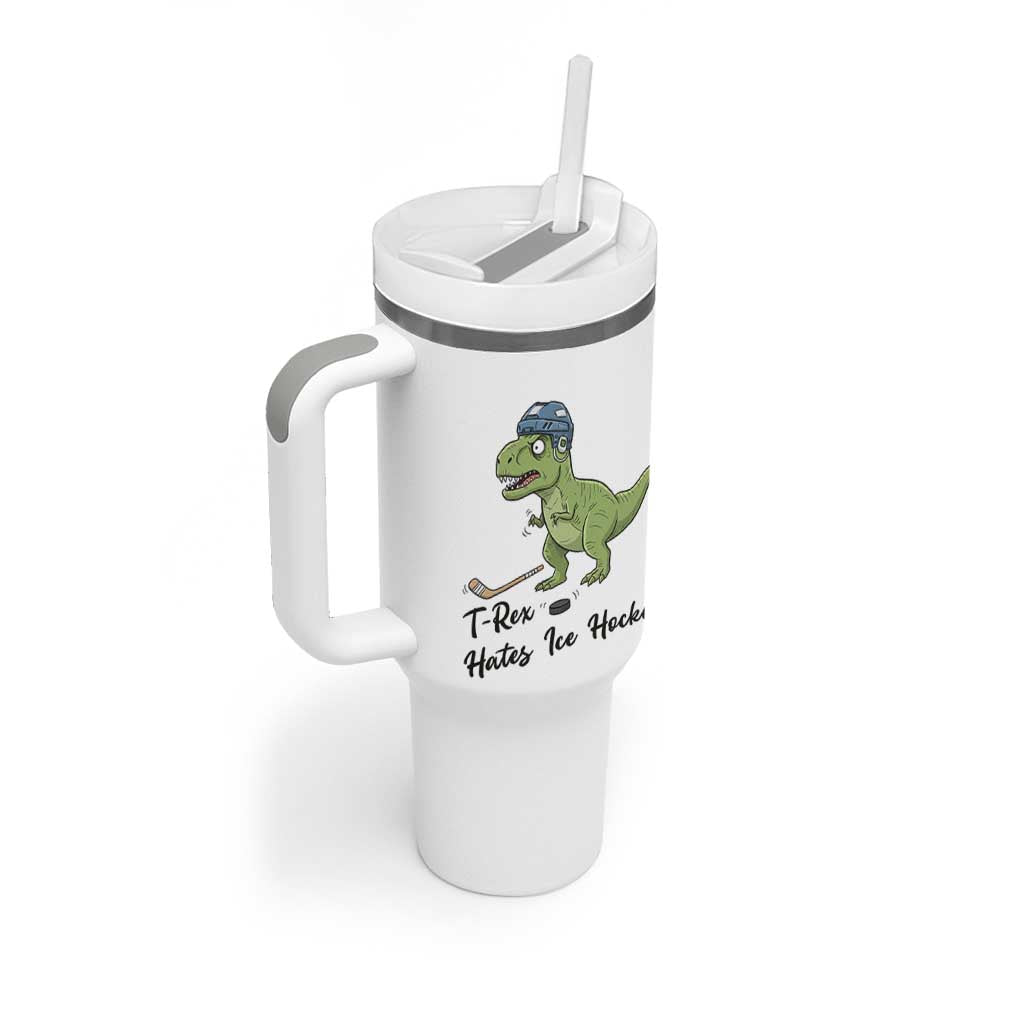 Dino Hates Ice Hockey Tumbler With Handle Funny Ice Sports Dinosaur Gift - Wonder Print Shop