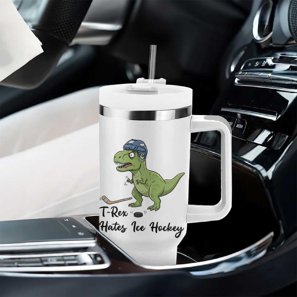 Dino Hates Ice Hockey Tumbler With Handle Funny Ice Sports Dinosaur Gift - Wonder Print Shop