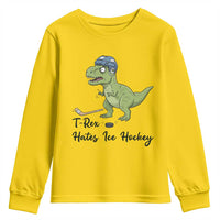 Dino Hates Ice Hockey Youth Sweatshirt Funny Ice Sports Dinosaur Gift - Wonder Print Shop