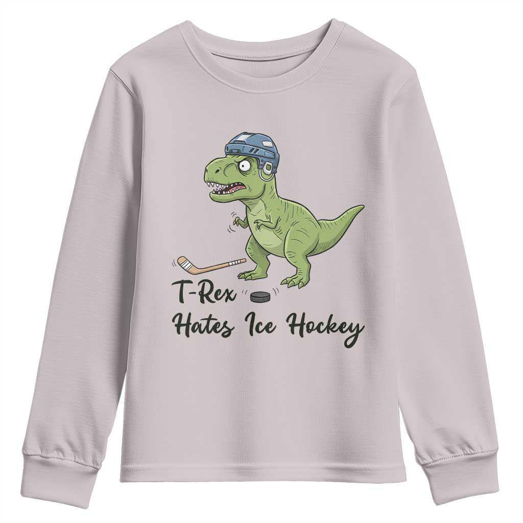 Dino Hates Ice Hockey Youth Sweatshirt Funny Ice Sports Dinosaur Gift - Wonder Print Shop
