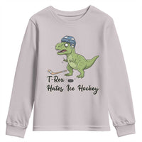 Dino Hates Ice Hockey Youth Sweatshirt Funny Ice Sports Dinosaur Gift - Wonder Print Shop
