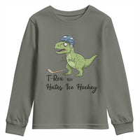 Dino Hates Ice Hockey Youth Sweatshirt Funny Ice Sports Dinosaur Gift - Wonder Print Shop