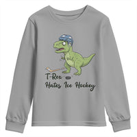 Dino Hates Ice Hockey Youth Sweatshirt Funny Ice Sports Dinosaur Gift - Wonder Print Shop