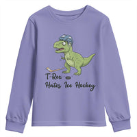 Dino Hates Ice Hockey Youth Sweatshirt Funny Ice Sports Dinosaur Gift - Wonder Print Shop