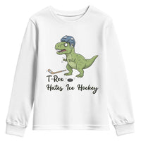 Dino Hates Ice Hockey Youth Sweatshirt Funny Ice Sports Dinosaur Gift - Wonder Print Shop